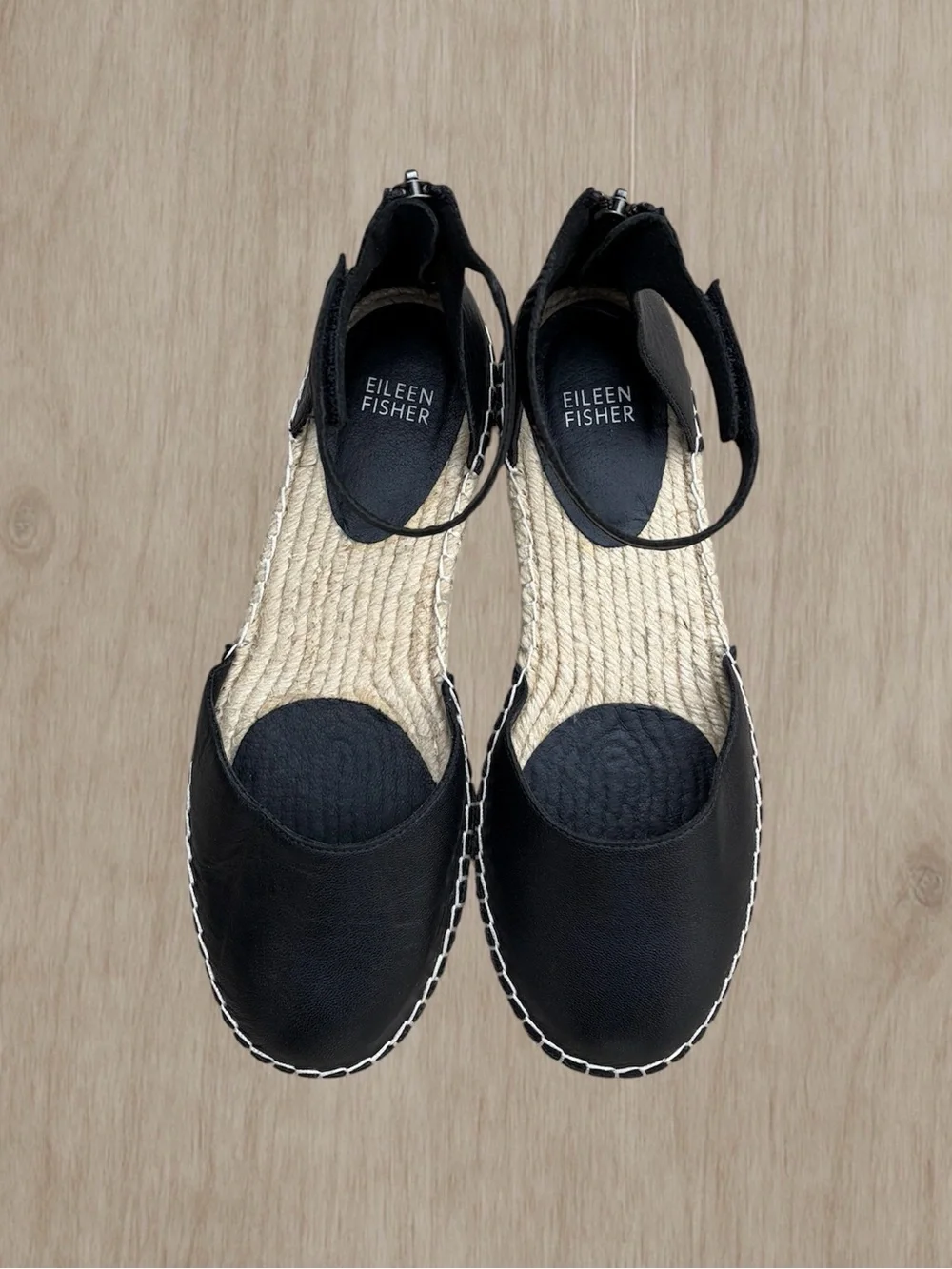 Eileen Fisher Black Leather Lala Espadrille Flats, Sz 8.5, NWOT